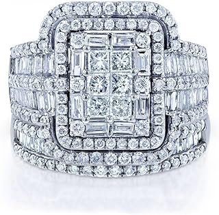 925 Sterling Silver Wedding Set - 3ct Cut Cubic Zirconia Halo Ring, Foldable Multi Row CZ Diamond Ring, Eternal Engagement Ring, 2-Piece Set Size 8
