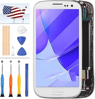 for Samsung Galaxy S3 LCD Replacement for Galaxy S3 Screen Replacement S3 I9300 I9301 I535 TFT LCD Display Touch Screen Digitizer Glass with Frame Assembly Kit (Not AMOLED), Include Tools (White)