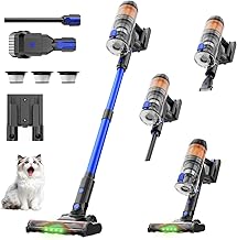 Cordless Vacuum Cleaner, 500W 40KPa 60Mins Vacuum Cleaners for Home, Wireless Vacumm Anti-Tangle Rechargeable Vacuum with Green Light for Pet Hair/Carpet/Hardwood Floor, Blue