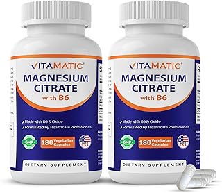 Vitamatic 2 Pack- Magnesium Citrate 500mg per Serving - 180 Vegetarian Capsules (Provides 150 mg of Elemental Magnesium) - Added B6 for Maximum Absorption - Supports Muscle, Joint, and Heart Health*