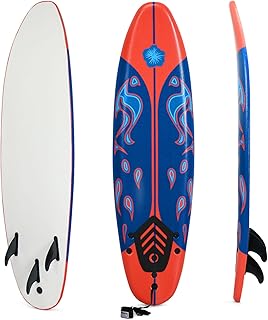 KOTEK 6' Surfboard, Surfing Board with 3 Removable Fins, Safety Leash, EPS Core & EPE Deck, Lightweight Surf Board for Teenagers, Adults, Beginners