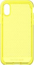 Tech Enterprises Protective Apple iPhone X/XS Case Thin Patterned Back Cover with FlexShock - Evo Check - Neon Yellow