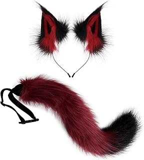 Furry Fox Cat Wolf Costume Anime Set with Adjustable Ears Poseable Tail For Party Cosplay Halloween