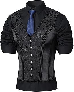 Men Dress Waistcoat Vintage Corset Vest Lace Up Boned Black Formal Tops Wedding Stage