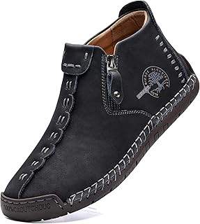 Mens Casual Leather Shoes Ankle Chukka Boots Slip On Lightweight Loafers Mid top Walking Driving Shoes for Male