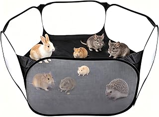 Small Animal Playpen, Portable 6-Sided Foldable Yard Fence for Rabbits, Hamsters, Chinchillas, Hedgehogs, High-Strength Steel Mesh Tent for Indoor & Outdoor Use (Black)
