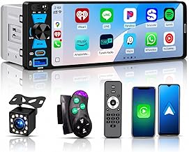 Single Din Car Stereo, 6.5 Inch in-Cell Touch Screen, Wireless Apple CarPlay Android Auto, Bluetooth 5.2, 180W Amplifier, Car Radio, Dual USB + Type-C, Backup Camera, Universal Fit for One Din Cars