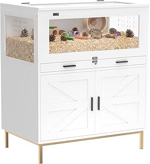 PawHut Hamster Cage with Storage Cabinet, Small Animal Cage with Pull Out Drawer and Acrylic Panels, Ventilated Large Guinea Pig Habitat for Bunny, Hedgehog, Gerbil, Rat, 30" x 19.5" x 36"