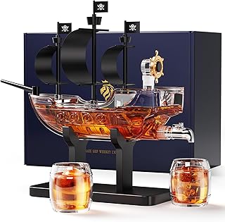 Birthday Gifts for Men Dad, Pirate Ship Whiskey Decanter Set with 2 Glasses, Liquor Dispenser for Home Bar, Funny Gift Ideas for Him, Husband, Father, Boyfriend, Christmas, Sailor & Captain