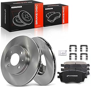 A-Premium 10.08 inch (256mm) Front Vented Disc Brake Rotors + Ceramic Pads Kit Compatible with Select Hyundai and Kia Models - Accent 2006-2011, Rio/Rio5 2006-2011, 1.6L, 6-PC Set