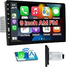 9 Inch Single Din Car Stereo Wireless Carplay Android Auto, 1 Din Touch Screen Car Radio FM AM Audio Receiver with Bluetooth EQ SWC Mirror Link, Backup Camera Mic