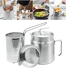 68oz Stainless Steel Oil Filter Pot with Deep Fryer Basket - Kitchen Large Capacity Versatile Oil Strainer Vessel and Bacon Grease Saver for Cooking Grease