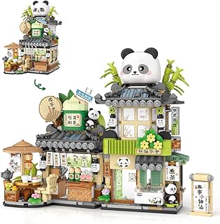 City Tea House Building Blocks Set, Openable Panda Construction Tea Shop Building Toys for Boys Girls Age 8+, 860pcs Mini Bricks