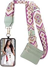 XANGNIER Clip and Go Strap for Phone with Wallet Crossbody, Phone Strap with Zippered Wallet, Adjustable Anti Theft Cellphone Lanyard for Women, Cellphone Chain Accessories Green