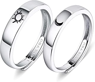 925 Silver Rings Custom Adjustable Sun and Moon Matching Rings Engraved I Love You Couples Rings Wedding