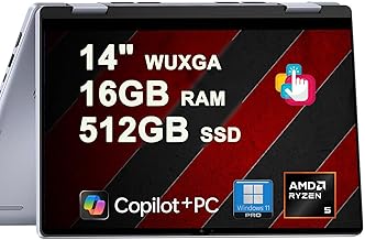 Inspiron 14 7445 2-in-1 Laptop 14" WUXGA Comfortview Touch AMD 6-core Ryzen 5 8640HS (>i7-1355U) 16GB DDR5 512GB SSD Backlit for Designer Business Professional Work Win11Pro