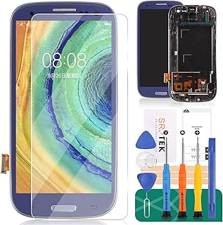 for Samsung Galaxy S3 i9300 i9301 i535 LCD Replacement Touch Screen Digitizer TFT Display Touchscreen Glass with Frame Assembly Kits,(NOT AMOLED) Include Tempered Glass (Blue)(Only Fit i9300)
