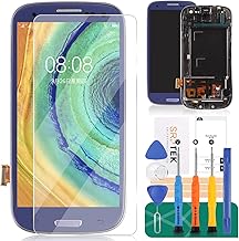 for Samsung Galaxy S3 i9300 i9301 i535 LCD Replacement Touch Screen Digitizer TFT Display Touchscreen Glass with Frame Assembly Kits,(NOT AMOLED) Include Tempered Glass (Blue)(Only Fit i9300)