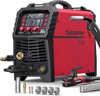 ARCCAPTAIN MIG Welder, 200Amp 6 in 1 Gas MIG/Gasless Flux Core MIG/Stick/Lift TIG/Spot welding/Spool Gun 110V/220V Aluminum Multi Process Welding Machine with LED Digital Display, Burn Back Adjustment