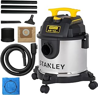 4 Gallon Wet Dry Vacuum, 4 Peak HP Stainless Steel 3 in 1 Shop Vacuum Blower with Powerful Suction, Vacuum for Job Site, Garage, Basement, Workshop, Top Handle, Portable Wet Dry Vac SL18301-4B