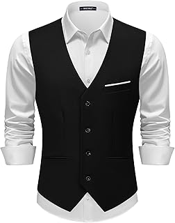 Men's Suit Vests Casual Formal Dress Vest Business Slim Fit Waistcoat Vest with 3 Real Pockets for Suits Tuxedo