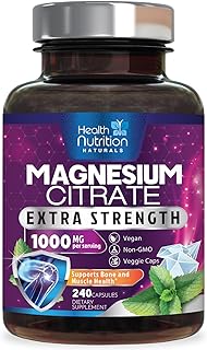Magnesium Citrate 1000mg Per Serving - Max Absorption Magnesium Powder Capsules for Muscle, Nerve, Bone and Heart Health Support, High Absorption Citrate Complex, Gluten Free, Non-GMO - 240 Capsules