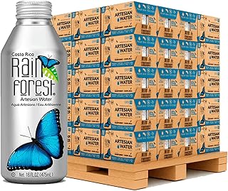 Rain Forest Artesian Water from Costa Rica, 16 FL OZ Aluminum Bottle. Pallet of 85 Boxes - 1,020 Reusable Aluminum Bottles (475 ml / 16.06 oz Each) | Eco-Friendly & Sustainable Packaging | Pure Water