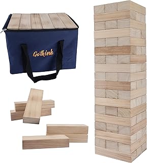 Giant Tumble Tower Game, Large Tumbling Tower Stacking to Over 4 FT 54pcs Wooden Jumbo Blocks for Outside Yard Games with Carry Case Timber Stacking Game Night Toy Gift for Kids Adults Family