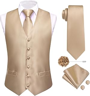 Mens Silk Suit Vest Jacquard 5PCS Necktie Pocket Square Cufflinks Lapel Pin Formal Wedding Tuxedo