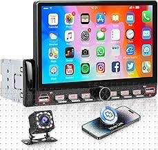Single Din Car Radio with Bluetooth iOS/Android Mirror Link Share Same Video, 7" IPS Touch Screen Car Radio 1 Din with Piano Keys Support Backup Camera Mirror Link Bluetooth FM USB EQ SWC