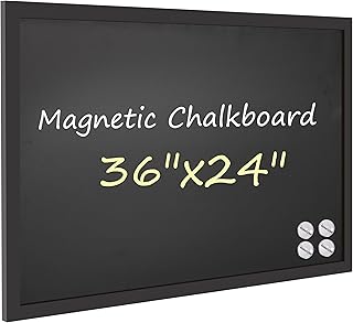 Magnetic Chalkboard Black Board 24 x 36, Large Chalkboard Blackboard for Wall Decor, Easy-to-Erase Wood Framed Magnet Board for School, Home & Office (Black)