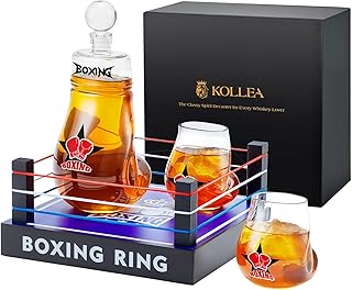 Gifts for Men Dad, Kollea Boxing Whiskey Decanter Set, 31 Oz Decanter with 2 Boxing Glove Glasses, Cool Anniversary Birthday Gifts for Men, Brother, Him, Guys, Whiskey Lovers & Boxing Fans - Black