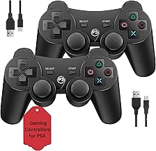 Hopevry 2 Pack Controller for PS3 | Wireless Controller for Sony Playstation 3 | Double Shock 3, Bluetooth, Rechargeable, Remote for PS3 | Including 2 USB Cables (Black)