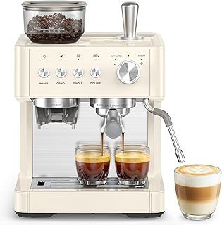 20-Bar Espresso Machine with Grinder, Expresso Coffee Machines Coffee Maker with Grinder, Milk Frother/Steam Wand & Tamping Tools for Cappuccino & Latte