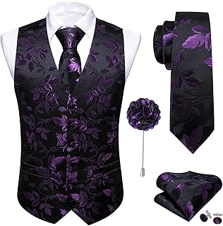 Formal Men Flower Vest Paisley Jacquard Silk Ties Suit Waistcoat Set Wedding 5PCS