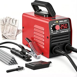 Super Mini Stick Welder Machine,110V 250A ARC Portable MMA Welding Machine for Beginners,Welding Machine with 10pcs Welding Rod Tools,IGBT Inverter Welder,Hot Start Arc Force Anti-stick (Red)