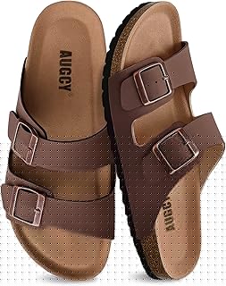 Womens Sandal Cork Footbed Slide, Arch Support Slides for Women with Adjustable Buckle, Comfortable Summer Beach Outdoor Sandals
