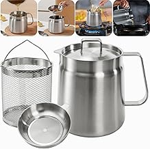 ZAVOOS 304 Stainless Steel Oil Filter Pot, 68 Oz Deep Fryer Pot with Strainer Basket, Versatile Large Capacity Bacon Grease Container Cooking Oil Saver for Kitchen, Restaurant, Camping