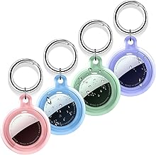 4 Pack Case for Apple AirTag Holder with Keychain, Waterproof & Anti-Scratch Protect Cover Compatible with Airtags, for AirTag 2nd & 1st Generation, Accessories Air Tagholder for Keys, Bags, Pet