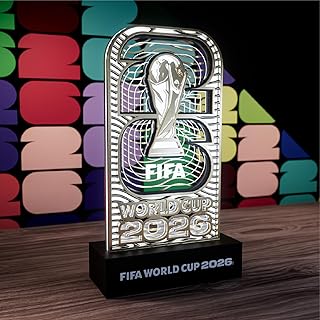 2026 FIFA World Cup Official Trophy LED Lamp – Acrylic Light-Up Display with Wooden Base, Plug-in Power, Collectible Memorabilia Gift for Soccer Fans, Kids, Teens & Adults for Bedroom Desk
