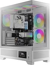White Mid Tower Gaming Computer Case w/Display& App, ATX Tempered Glass PC Case, Built-in 3x120mm ARGB PWM Fans, Up to RTX GPU/VGA 410mm & 360mm AIO/Radiator & 6x120mm Fans & 160mm CPU Cooler