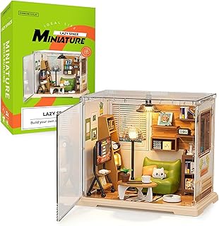 BUSOHA DIY Miniature Leisure Cottage House Kit- Tiny House with LED Light & Dust Cover Tiny Home with Furniture for Adults Dollhouse Model Building Set, Mini Room Craft Gift for Women & Teens