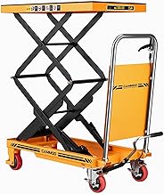 CAMMOO Hydraulic Lift Table Cart, 330lbs Capacity 49.6" Lifting Height, Double Scissor Lift Table with Non-Slip Pad & Safety Guard for Material Handling & Transportation, Yellow