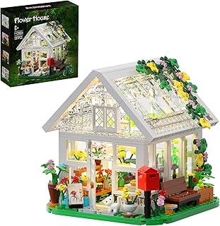 Flower House Building Set, Creative Garden Playset with LED Light, Build a Greenhouse Model Toy, Great Gift for Mothers Day, Friends or Girls, for Birthday, Valentine and Festivals (597 Pieces)