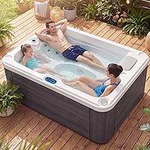 3 Person Outdoor Hot Tub, Acrylic Hard Shell Bathtub with 16 Hydro Jets, 2 Speakers, LED Lights, Dual Speed Pump, Ozonator & Cover, 3500W Fast Heating Above Ground Spa Machine (1 Lounger 2 Seats)