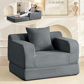 wanan 40" W Folding Sofa Bed, 2-in-1 Convertible Bed Sofa to Boneless Sleeper Chair for Adult, Comfy Armchair with Back Support, Armrests and Pillow for Living Room, Bedroom, Single, Dark Gray