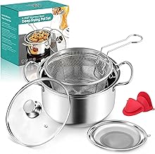 OPENICE Deep Fryer Pot with Basket, Stainless Steel Frying Pot with Basket Lid and Oil Strainer for Stove Top Frying, Boiling, 4.25qt Small Fryer Pot for 1-3 Peoples
