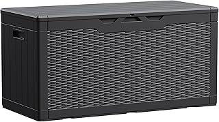 Devoko 100 Gallon Waterproof Large Resin Deck Box Indoor Outdoor Lockable Storage Container for Patio Furniture Cushions Garden Tools (100 Gallon, Black)