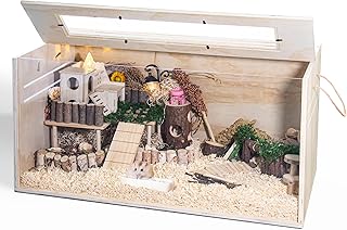 Hamster Cage Chewproof, 32" Wooden Guinea Pig Cage for Small Animals, Openable Top with Easy View Acrylic Panels for Hamster, Rabbit, Guinea Pig, Hedgehog(32" L x 15.7" W x 15.7" H)