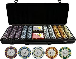 500 Piece Monte Carlo Low Denomination Poker Chip Set - 14g Heavy Clay Casino Grade Small Stakes Monte Carlo Poker Chips Small Denomination Cash Game Set